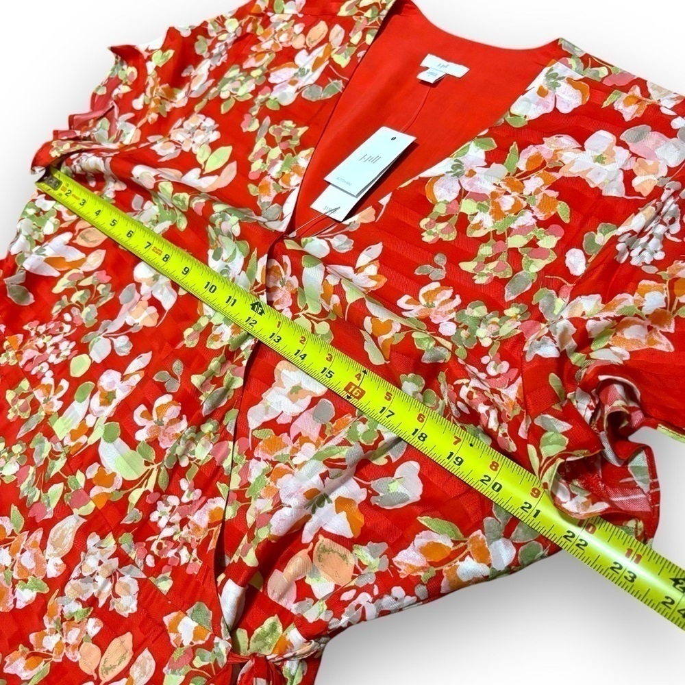 NWT J. Jill Red Papaya Floral Wrap Ruffle Dress - Size Large - Picture 3 of 9